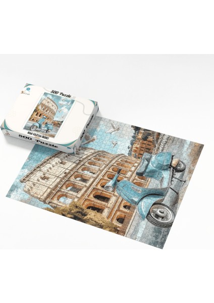 500 Parça Puzzle Roma Kolizeum Önünde Vintage Vespa Scooter modelleri