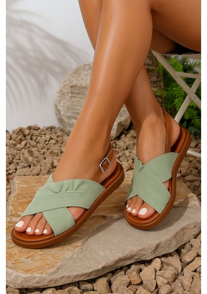Yeşil Deri Kadın Sandalet