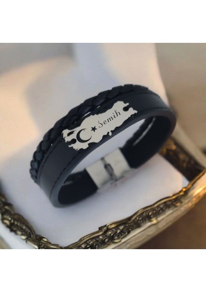 Semih Ismine Özel Siyah Derili Türkiye Haritalı 925 Ayar Gümüş Plakalı Hediye BILEKLIK-441ISIM fiyatları