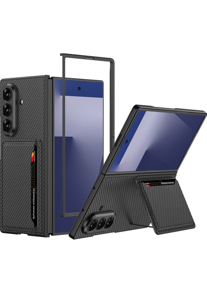 Samsung Galaxy Z Fold 7 Kılıf Suni Deri Kartlıklı Kıpta Kapak