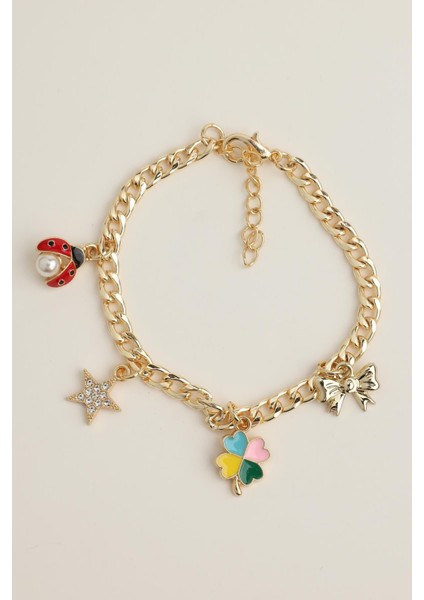 Yıldız ve Yonca Figürlü Zincir Bileklik, Şık Tasarım (17+5cm)