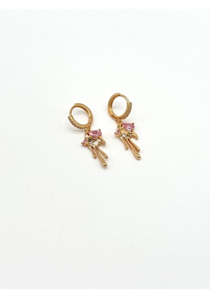 Pembe Taş Tasarımlı Şık Küpe, Zarif ve Modern Takı Seçeneği