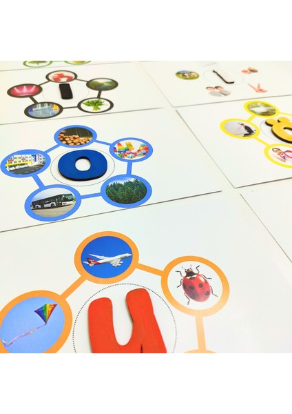 Okul Öncesi Sesli Harfler Etkinliği| Montessori Harf Tanıma Aktivitesi | Ahşap Harfler, Renkli Kartlar, Renkli Boyalar ve Fırça | Sesli Harf Eşleştirme Oyunu