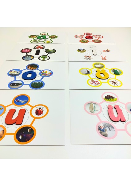 Okul Öncesi Sesli Harfler Etkinliği| Montessori Harf Tanıma Aktivitesi | Ahşap Harfler, Renkli Kartlar, Renkli Boyalar ve Fırça | Sesli Harf Eşleştirme Oyunu