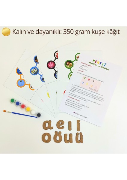 Okul Öncesi Sesli Harfler Etkinliği| Montessori Harf Tanıma Aktivitesi | Ahşap Harfler, Renkli Kartlar, Renkli Boyalar ve Fırça | Sesli Harf Eşleştirme Oyunu