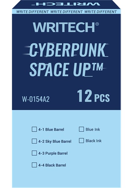 Wrıtech W-0154A2 0,5mm Cyber Space Siyah Gövde Mavi Jel Kalem - 12'li Kutu fiyatları