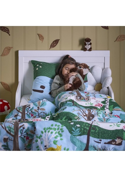 Skogsduva Çocuk Nevresim Takımı 150 x 200 - 50 x 60 cm Mavi Yeşil Pamuk Viskon Kumaş fiyatları