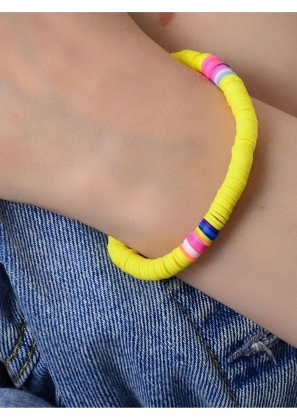 Şık Polimer Yaz Bilekliği, Sarı Renk, El Yapımı