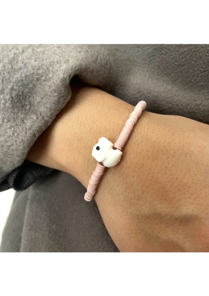 Kadın Için Şık Fil Detaylı Toz Pembe Bileklik, El Yapımı Zarif Takı