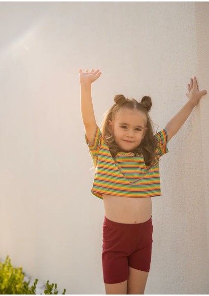 Çizgili T-Shirt ve Bisikletçi Tayt