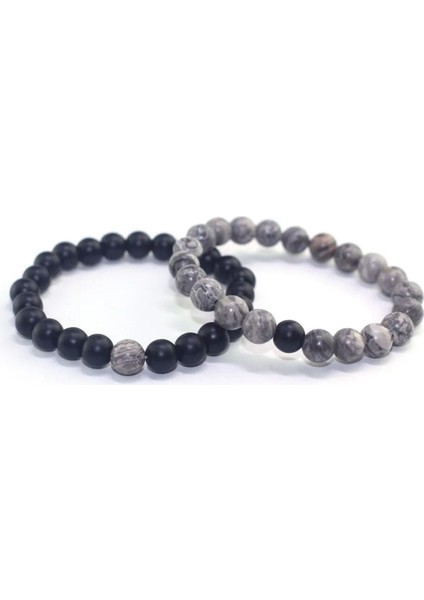 Gri Doğal Taş Bileklik Seti, Jade ve Onix, Şık ve Zarif Takıler