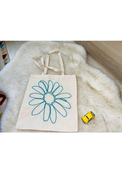 Bej Punch Nakış Işleme Bez Kol Çantası 35X40CM, Şık ve Kullanışlı El Çantası