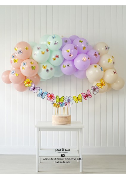 Pastel Kelebek Çiçek Konseptli Doğum Günü Balon Zinciri Kiti