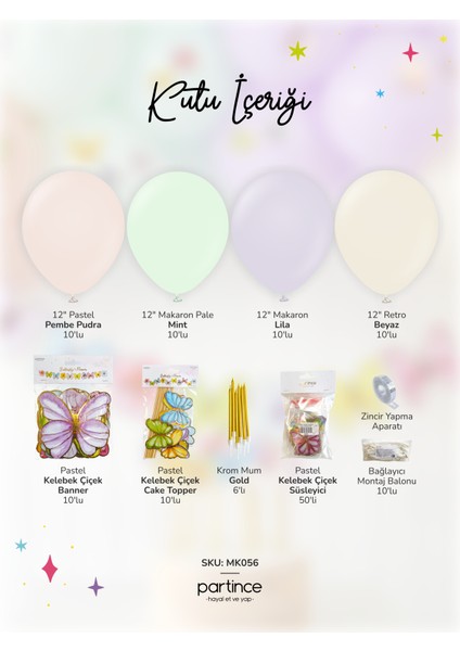 Pastel Kelebek Çiçek Konseptli Doğum Günü Balon Zinciri Kiti fiyatları