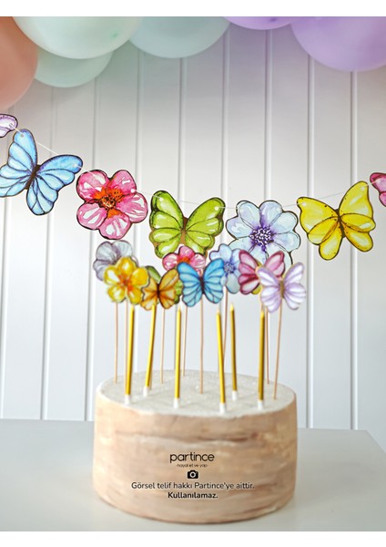 Pastel Kelebek Çiçek Konseptli Doğum Günü Balon Zinciri Kiti
