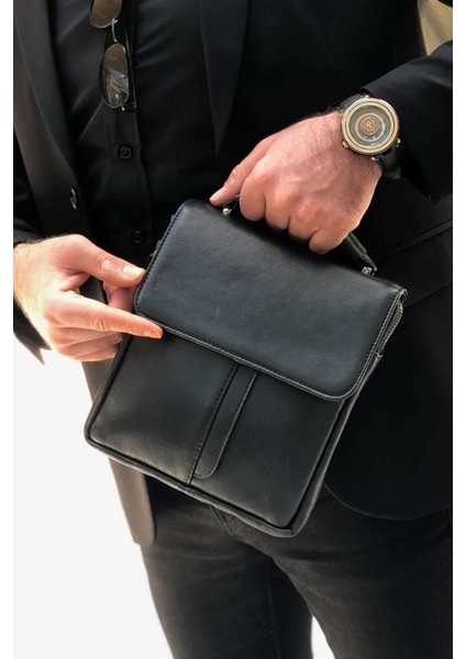 Şık Hakiki Deri El ve Omuz Çantası, Siyah, Zarif ve Dayanıklı Tasarım