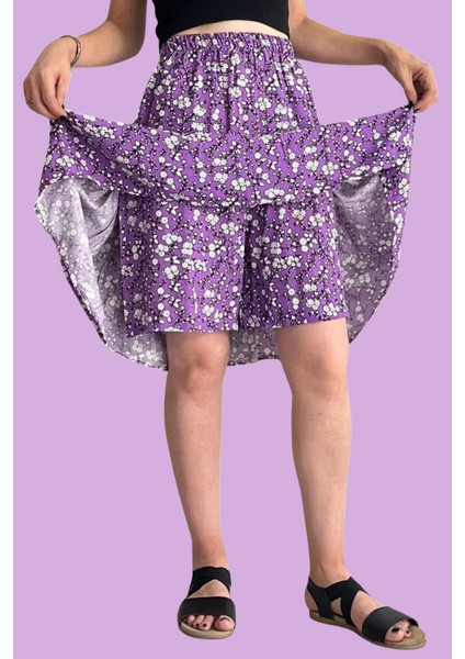 Viskon Kumaş Çiçek Desenli Midi Boy Kadın Şort Etek fiyatları