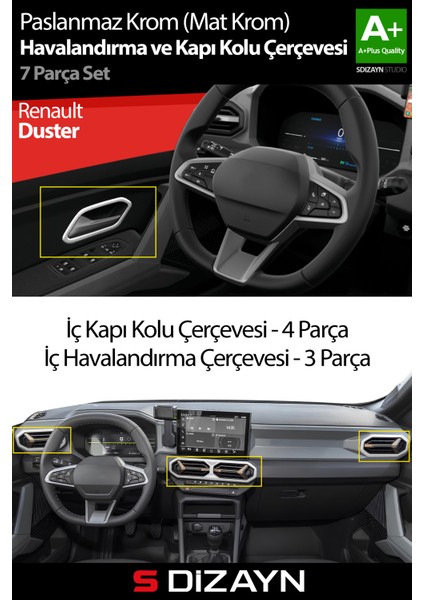 Renault Duster Krom Havalandırma ve Iç Kapı Kolu Çerçevesi 7 Prç. 2024 Üzeri (Mat Krom) A+ Kalite