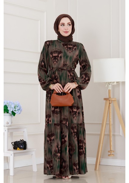 Beli Tünelli Hera Viscon Elbise-Yeşil