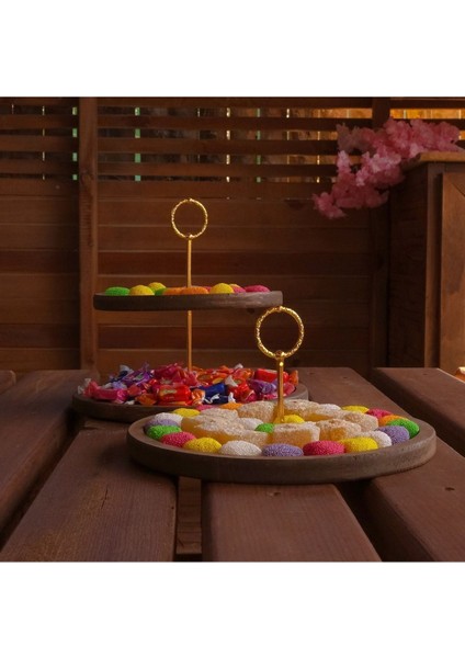 2 Katlı ve Tek Katlıyuvarlak Kulp Desenli Kulp Ahşap Kek Pasta Sunumluk Standı, Servis Sunum Tabağı modelleri