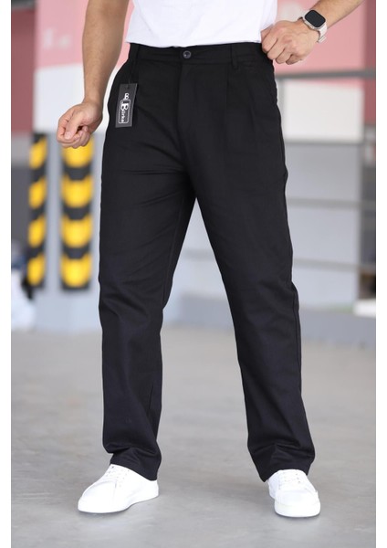 Çift Pileli Siyah Renk Beli Yarım Lastikli Kaliteli Rahat Kesim Keten Baggy Pantolon indirimleri