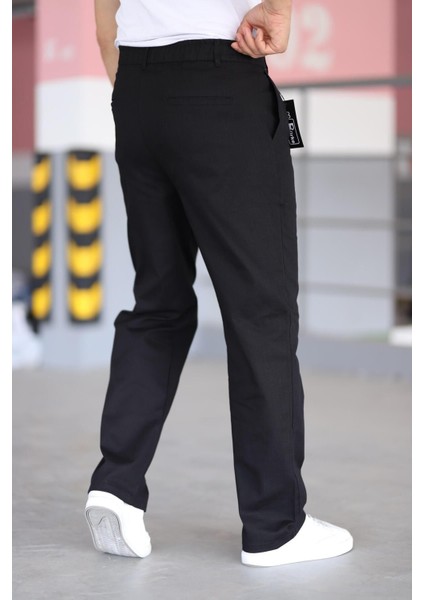 Çift Pileli Siyah Renk Beli Yarım Lastikli Kaliteli Rahat Kesim Keten Baggy Pantolon