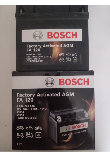 Bosch Fa 120 51913 12 V 18 Ah 250 A Motosiklet Akü