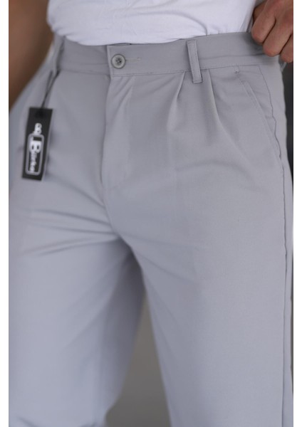 Çift Pileli Gri Renk Beli Yarım Lastikli Kaliteli Rahat Kesim Örme Baggy Pantolon