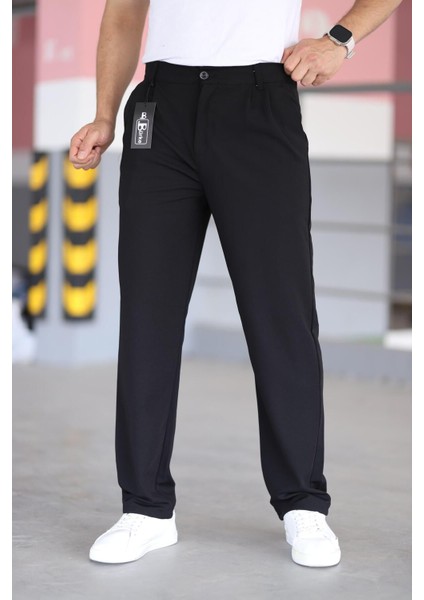 Çift Pileli Siyah Renk Beli Yarım Lastikli Kaliteli Rahat Kesim Örme Baggy Pantolon fırsatları