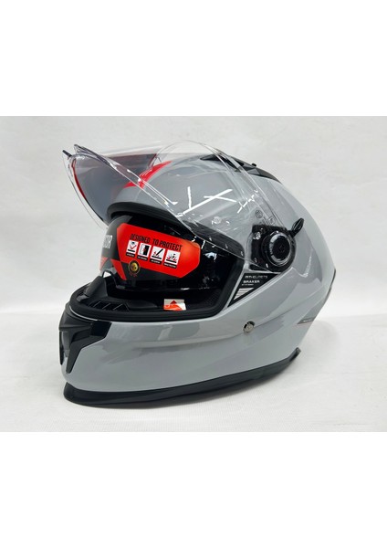 Braker Sv Nardo Gri Parlak Renk A12 - Şefaf Vizörlü- Iç Güneş Vizörlü - Motosiklet Kaskı V-28B