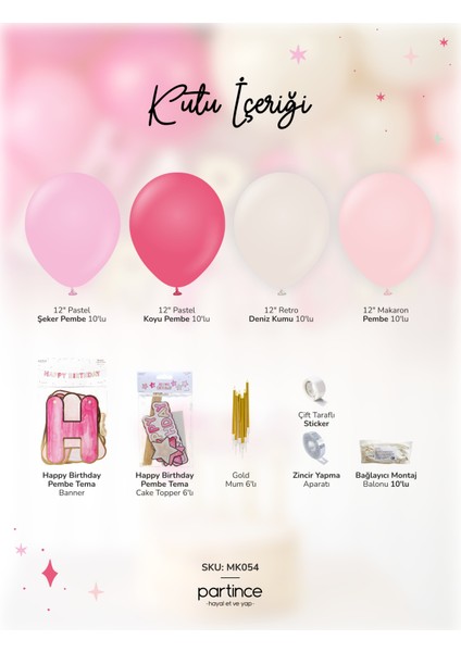 Pembe Tema Happy Birthday Yazılı Doğum Günü Balon Zincir Seti Pembe Konseptli Doğum Günü Süsü fiyatları