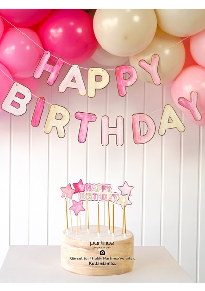 Pembe Tema Happy Birthday Yazılı Doğum Günü Balon Zincir Seti Pembe Konseptli Doğum Günü Süsü fırsatları