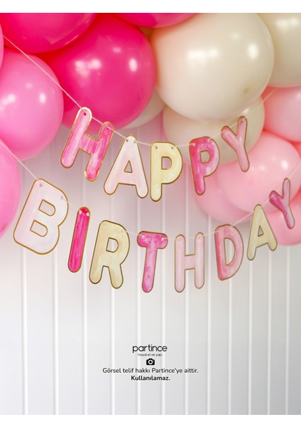 Pembe Tema Happy Birthday Yazılı Doğum Günü Balon Zincir Seti Pembe Konseptli Doğum Günü Süsü indirimleri