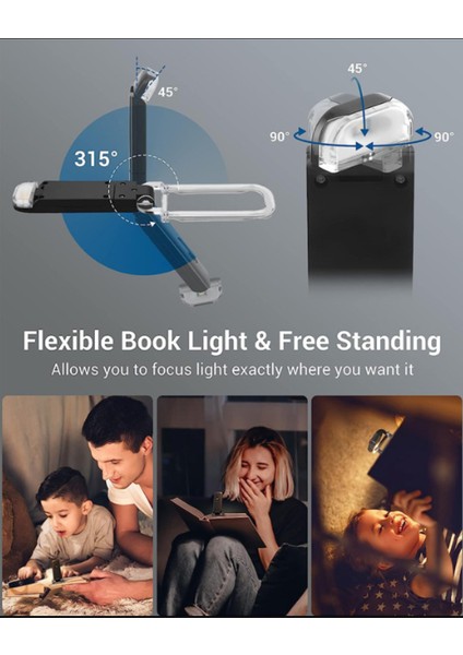 Siyah Renk Kitap Okuma Işığı 3 Farklı Işık Rengi 3 Kademe Işık Kitap Ayıracı USB Şarjlı fırsatları