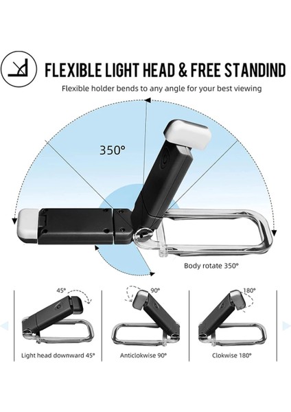Siyah Renk Kitap Okuma Işığı 3 Farklı Işık Rengi 3 Kademe Işık Kitap Ayıracı USB Şarjlı indirimleri
