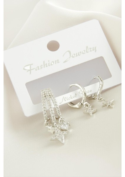 3 Adet Yıldız Zirkon Taşlı Küpe