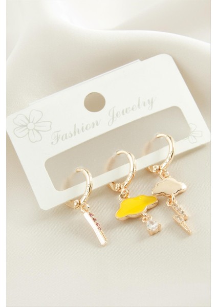 3 Adet Bulut Şimşek Zirkon Taşlı Küpe