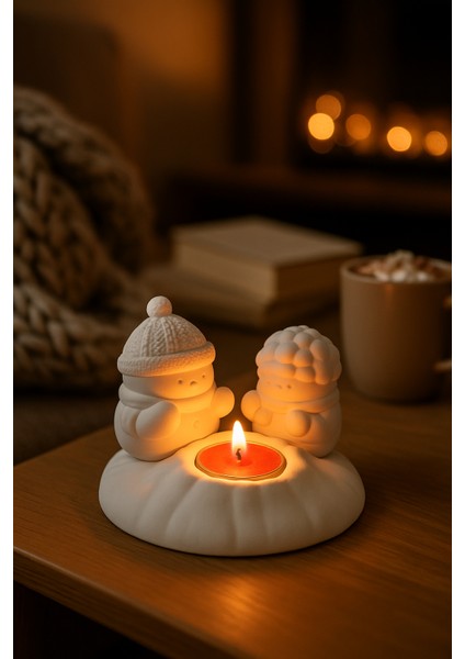 Ateş Başında Isınan Kardan Adam Mumluk Seti – El Yapımı Yılbaşı Dekoru fiyatları