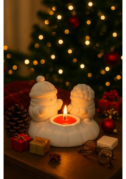 Ateş Başında Isınan Kardan Adam Mumluk Seti – El Yapımı Yılbaşı Dekoru fırsatları