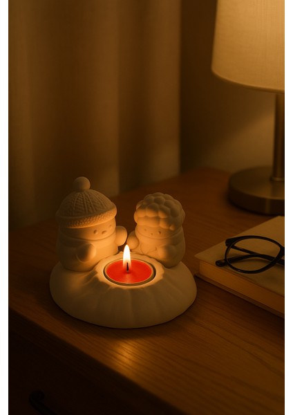 Ateş Başında Isınan Kardan Adam Mumluk Seti – El Yapımı Yılbaşı Dekoru indirimleri