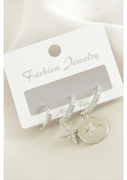 3 Adet Yıldız Zirkon Taşlı Küpe