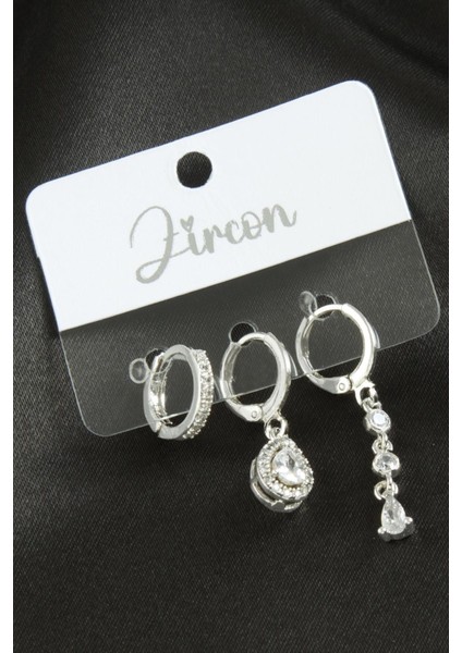 3 Adet Damla Zirkon Taşlı Küpe