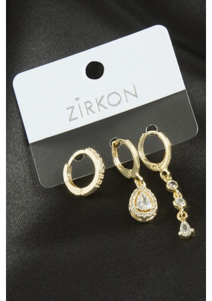 3 Adet Damla Zirkon Taşlı Küpe