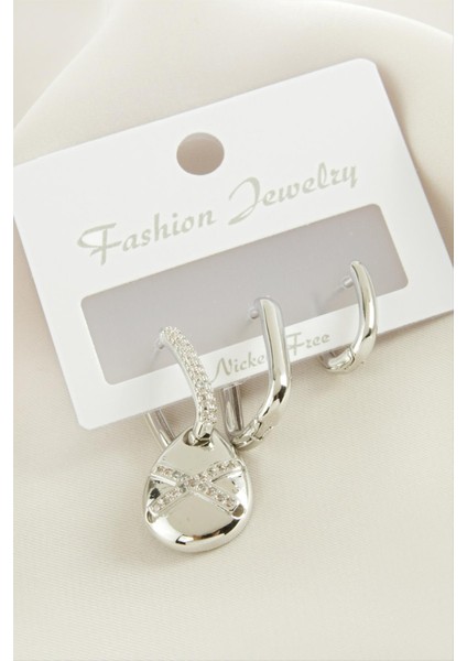 3 Adet Damla Zirkon Taşlı Küpe