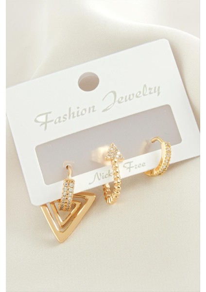 3 Adet Ok Zirkon Taşlı Küpe