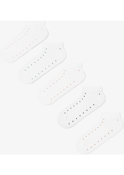 5 Çift Pamuklu Kendinden Desenli Puantiyeli Patik Çorap fiyatları