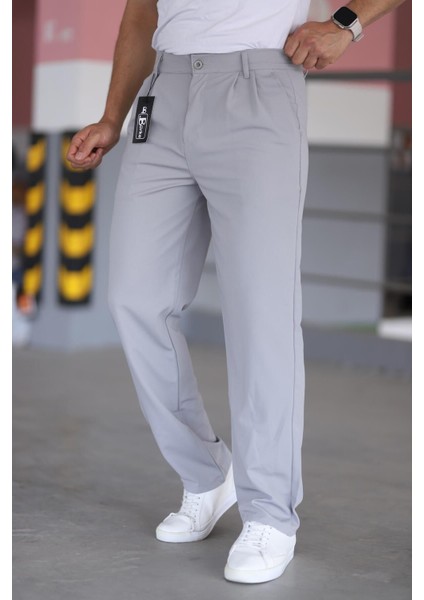 Çift Pileli Gri Renk Beli Yarım Lastikli Kaliteli Rahat Kesim Örme Baggy Pantolon modelleri