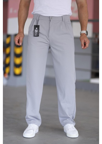Çift Pileli Gri Renk Beli Yarım Lastikli Kaliteli Rahat Kesim Örme Baggy Pantolon fırsatları