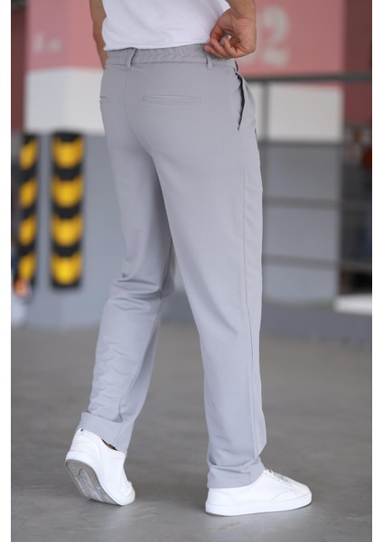 Çift Pileli Gri Renk Beli Yarım Lastikli Kaliteli Rahat Kesim Örme Baggy Pantolon