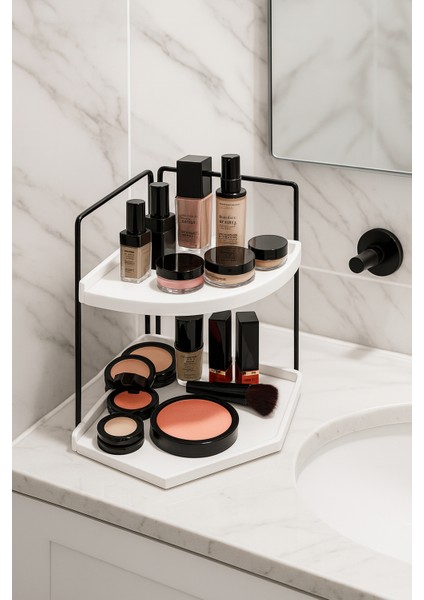 Kozmetik Takı Düzenleyici - Banyo Masaüstü Organizer Servis Sunum Tepsisi Ikramlık - Çok Amaçlı 2 Katlı RafDekoratif 2 Katlı Raf | Çok Amaçlı Organizer Paslanmaz Çelik & Ahşap Stand fiyatları